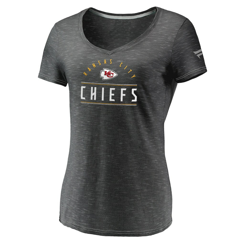 Fanatics Kansas City Chiefs Women's League Leader Space Dye V-Neck T-Shirt Charcoal
