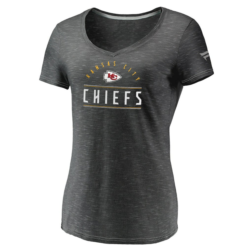 Fanatics Kansas City Chiefs Women's League Leader Space Dye V-Neck T-Shirt Charcoal