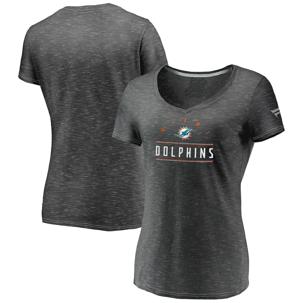 Fanatics Miami Dolphins Women's League Leader Space Dye V-Neck T-Shirt Charcoal