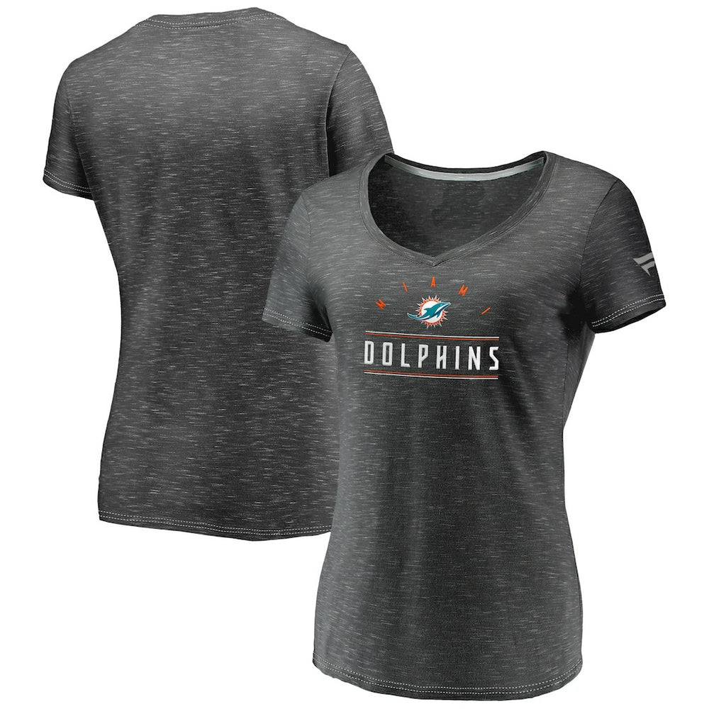 Fanatics Miami Dolphins Women's League Leader Space Dye V-Neck T-Shirt Charcoal