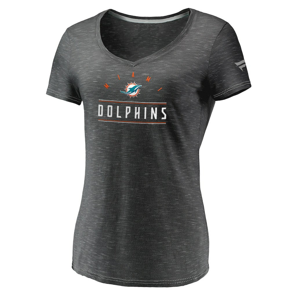 Fanatics Miami Dolphins Women's League Leader Space Dye V-Neck T-Shirt Charcoal