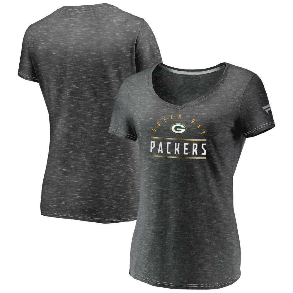 Fanatics Green Bay Packers Women's League Leader Space Dye V-Neck T-Shirt Charcoal