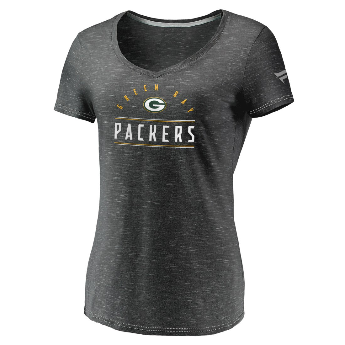 Fanatics Green Bay Packers Women's League Leader Space Dye V-Neck T-Shirt Charcoal