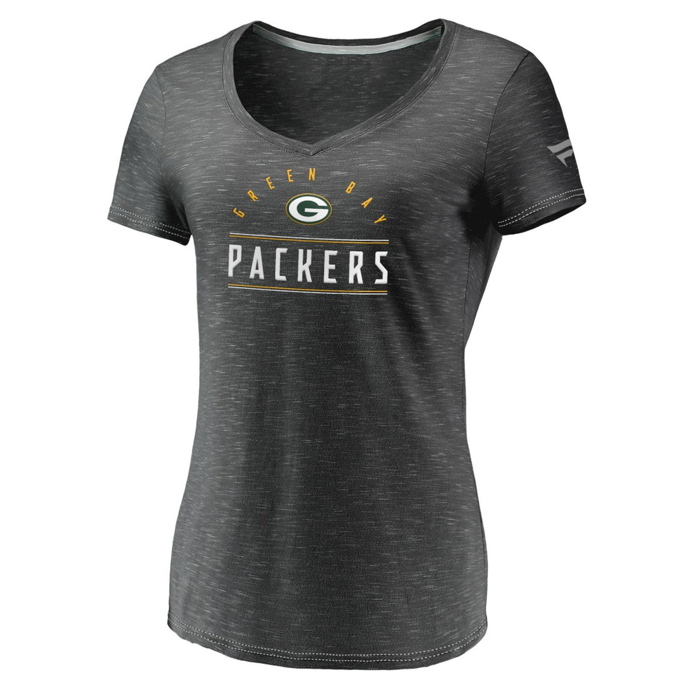 Fanatics Green Bay Packers Women's League Leader Space Dye V-Neck T-Shirt Charcoal