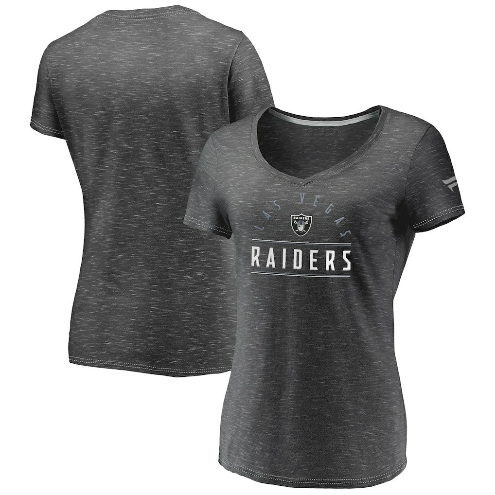Fanatics Las Vegas Raiders Women's League Leader Space Dye V-Neck T-Shirt Charcoal
