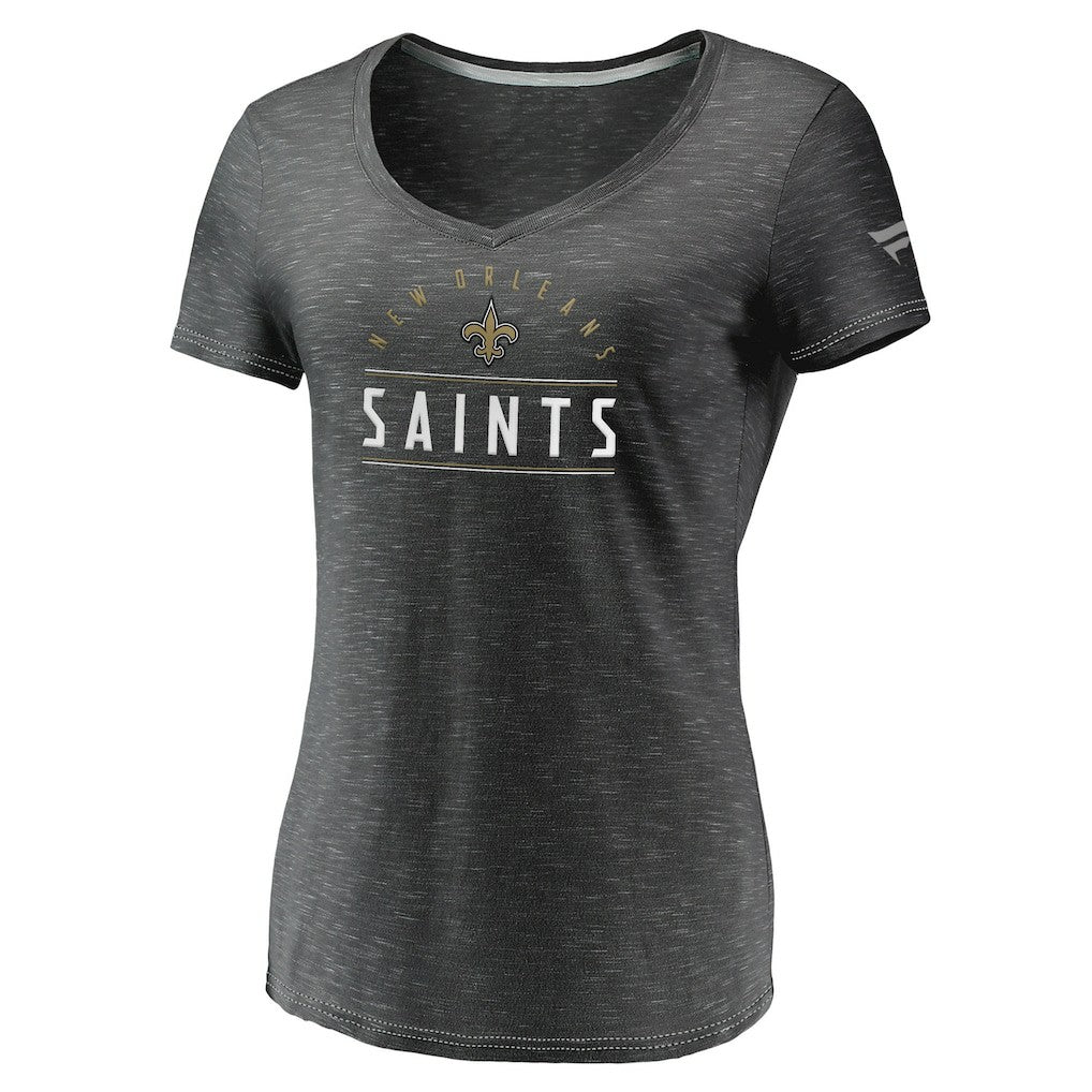 Fanatics New Orleans Saints Women's League Leader Space Dye V-Neck T-Shirt Charcoal