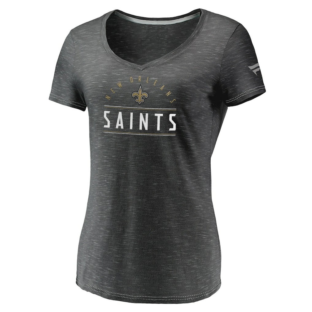 Fanatics New Orleans Saints Women's League Leader Space Dye V-Neck T-Shirt Charcoal