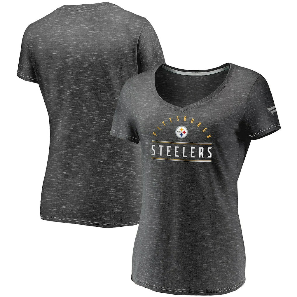Fanatics Pittsburgh Steelers Women's League Leader Space Dye V-Neck T-Shirt Charcoal