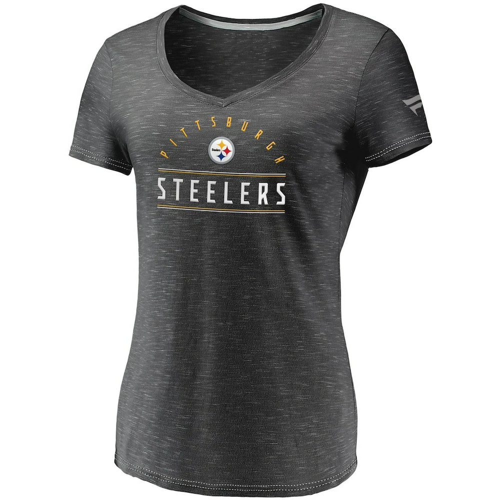 Fanatics Pittsburgh Steelers Women's League Leader Space Dye V-Neck T-Shirt Charcoal