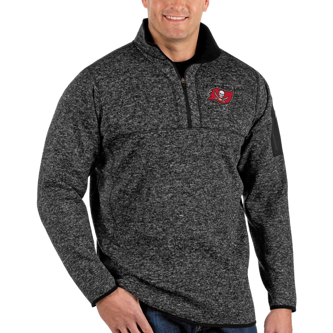 Tampa Bay Buccaneers Antigua Fortune Big & Tall Quarter-Zip Pullover Jacket Heathered Black