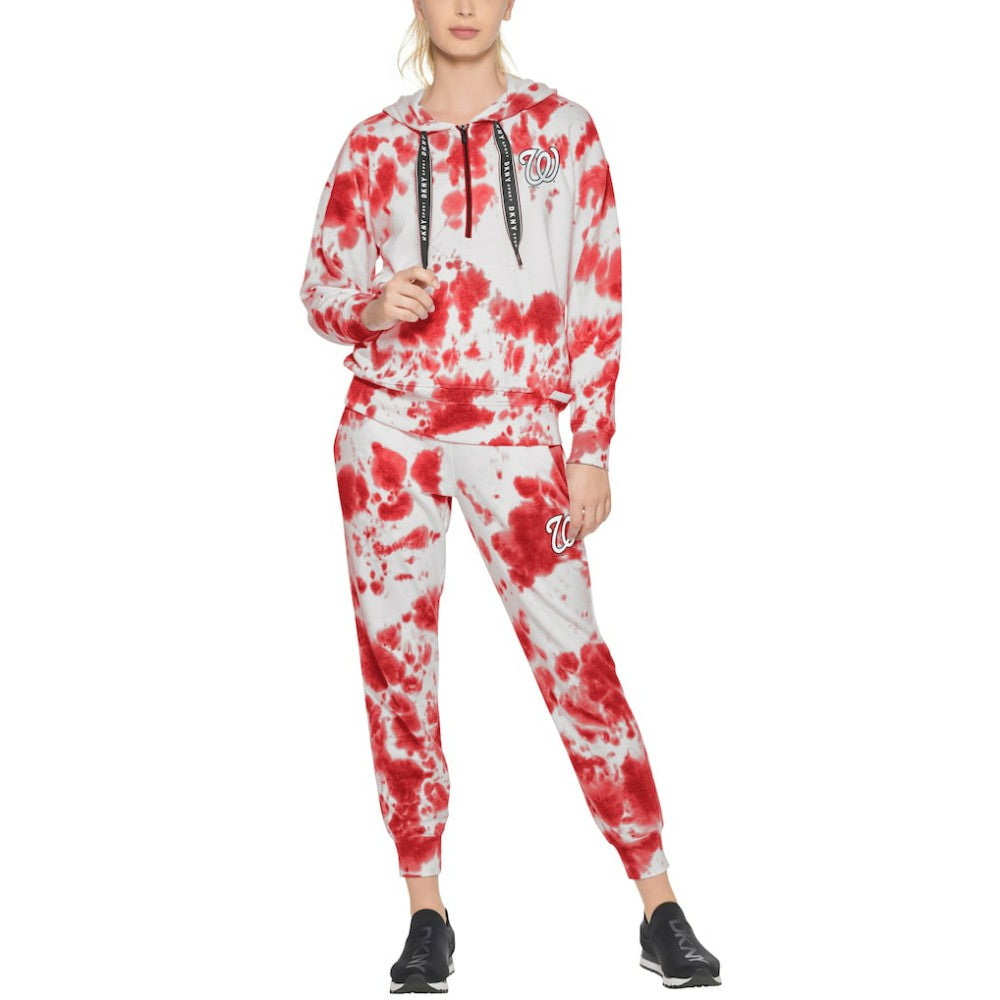 Washington Nationals DKNY Sport Women's Dakota Tie-Dye Half-Zip Hoodie - White/Red - MLB Discount