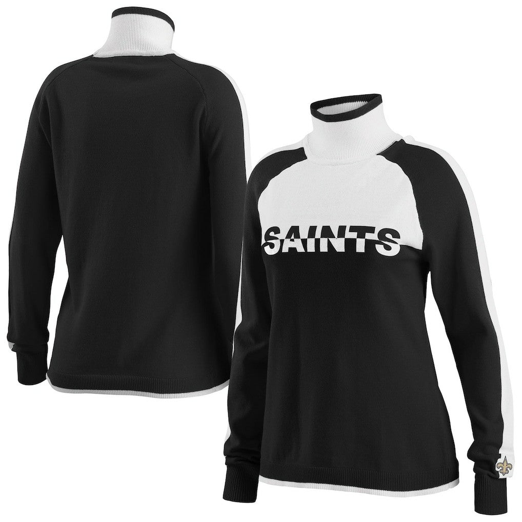 New Orleans Saints WEAR by Erin Andrews Women's Ski Raglan Pullover Sweater Black