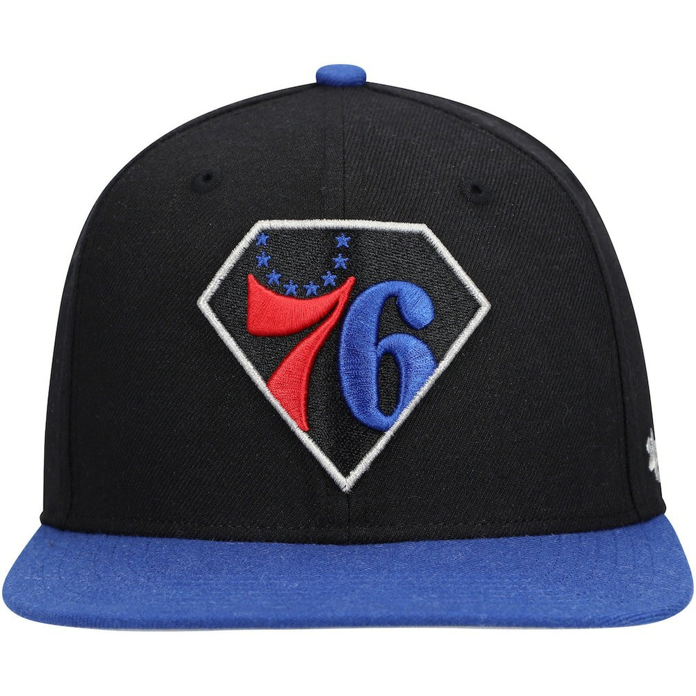 Philadelphia 76ers '47 75th Anniversary Carat Captain Snapback Hat Black/Royal | 47 brand for sale