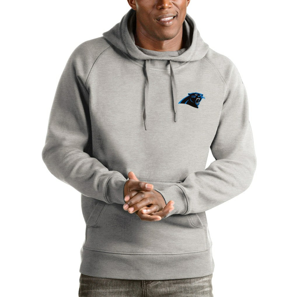 Carolina Panthers Antigua Logo Victory Pullover Hoodie Heathered Gray