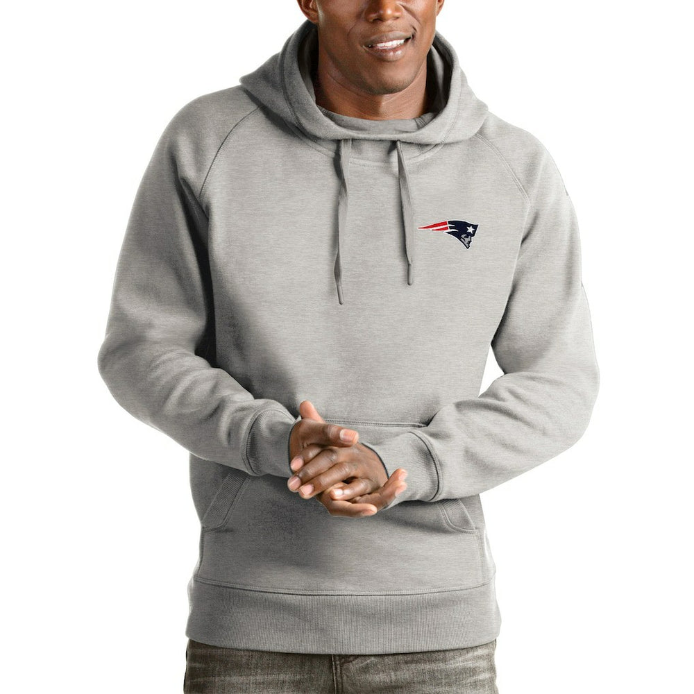 New England Patriots Antigua Logo Victory Pullover Hoodie Heathered Gray