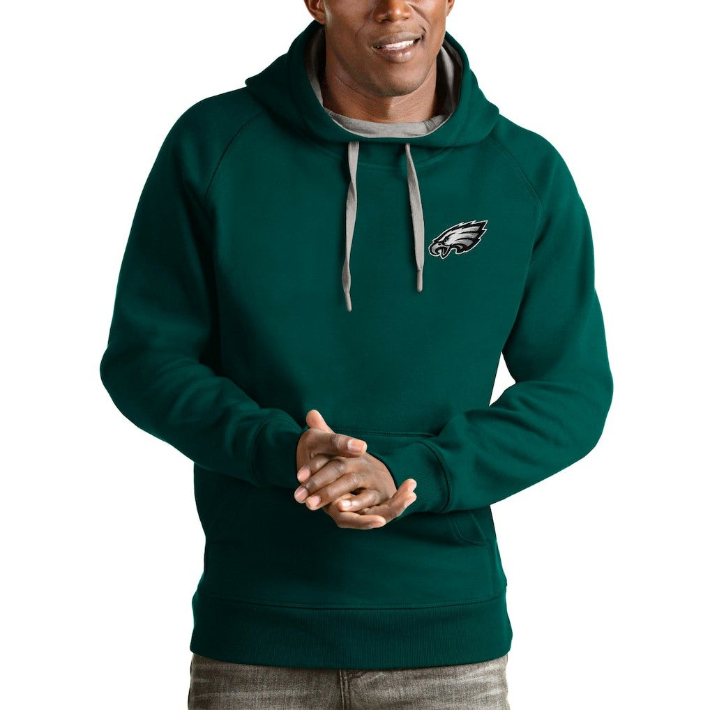 Philadelphia Eagles Antigua Logo Victory Pullover Hoodie Midnight Green