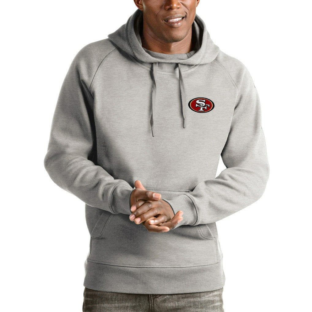 San Francisco 49ers Antigua Logo Victory Pullover Hoodie Heathered Gray