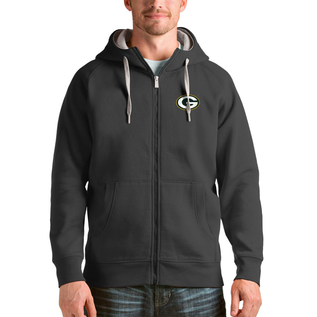 Green Bay Packers Antigua Victory Full-Zip Hoodie Charcoal
