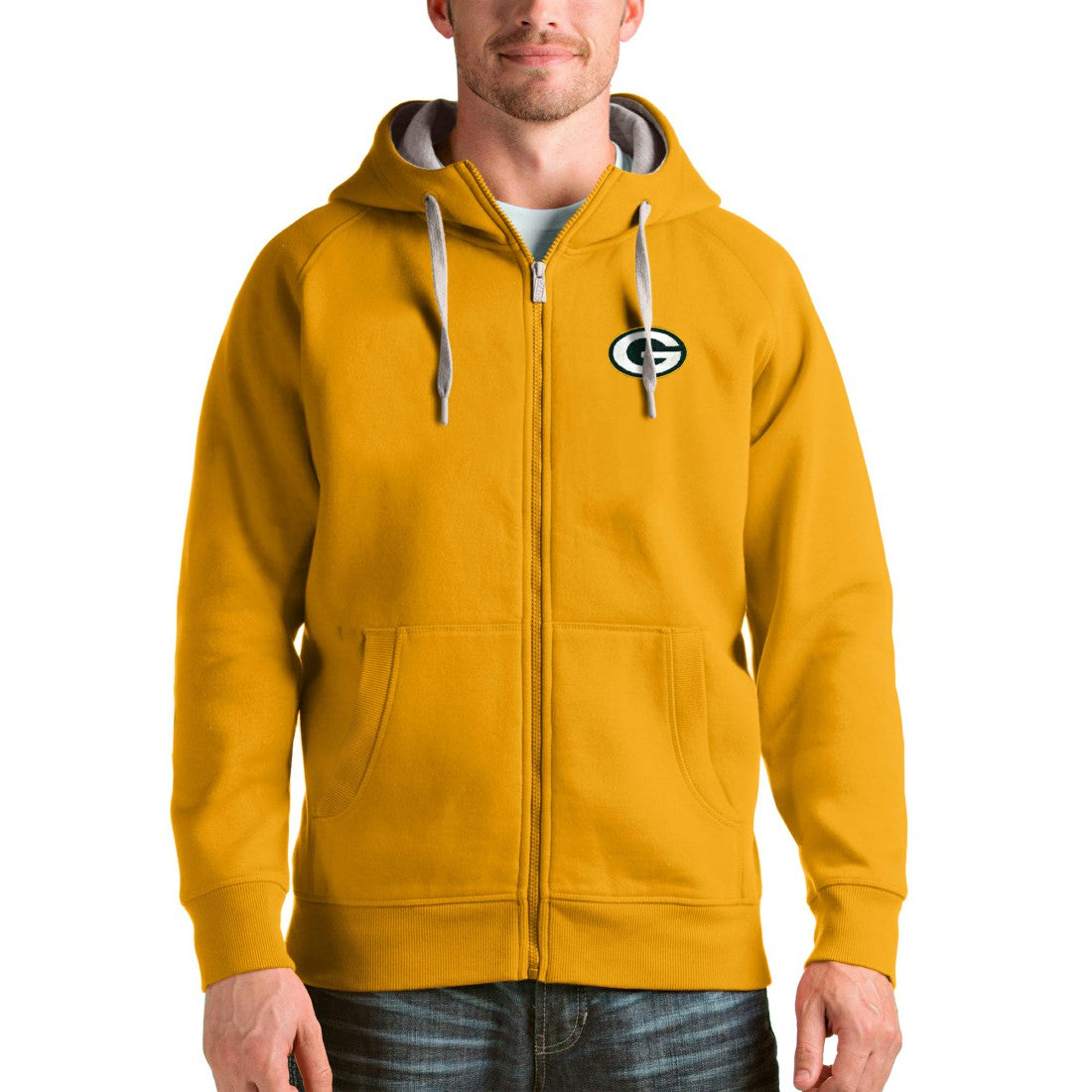 Green Bay Packers Antigua Victory Full-Zip Hoodie Gold