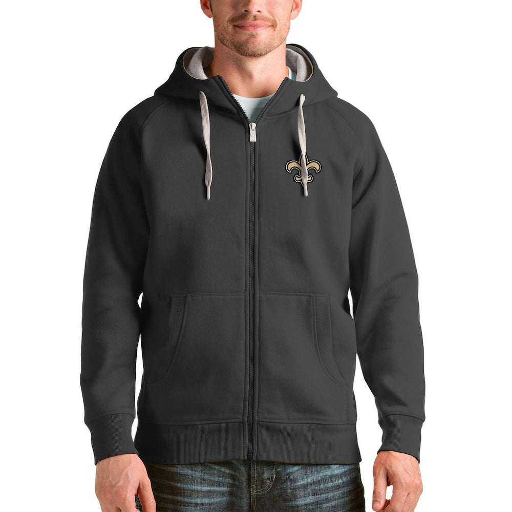 New Orleans Saints Antigua Victory Full-Zip Hoodie Charcoal