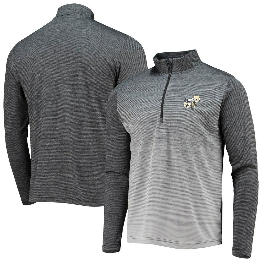 New Orleans Saints Antigua Throwback Cycle Quarter-Zip Jacket Black/Heathered Gray