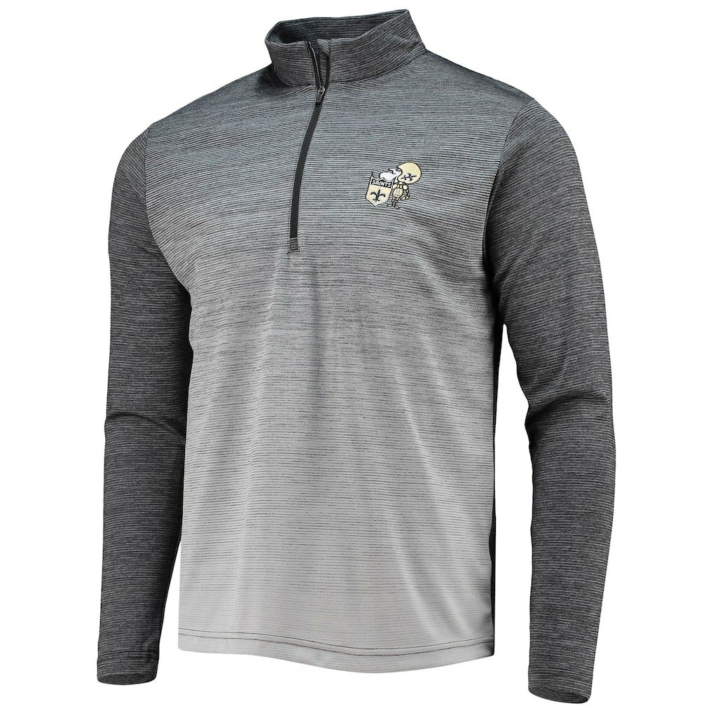New Orleans Saints Antigua Throwback Cycle Quarter-Zip Jacket Black/Heathered Gray