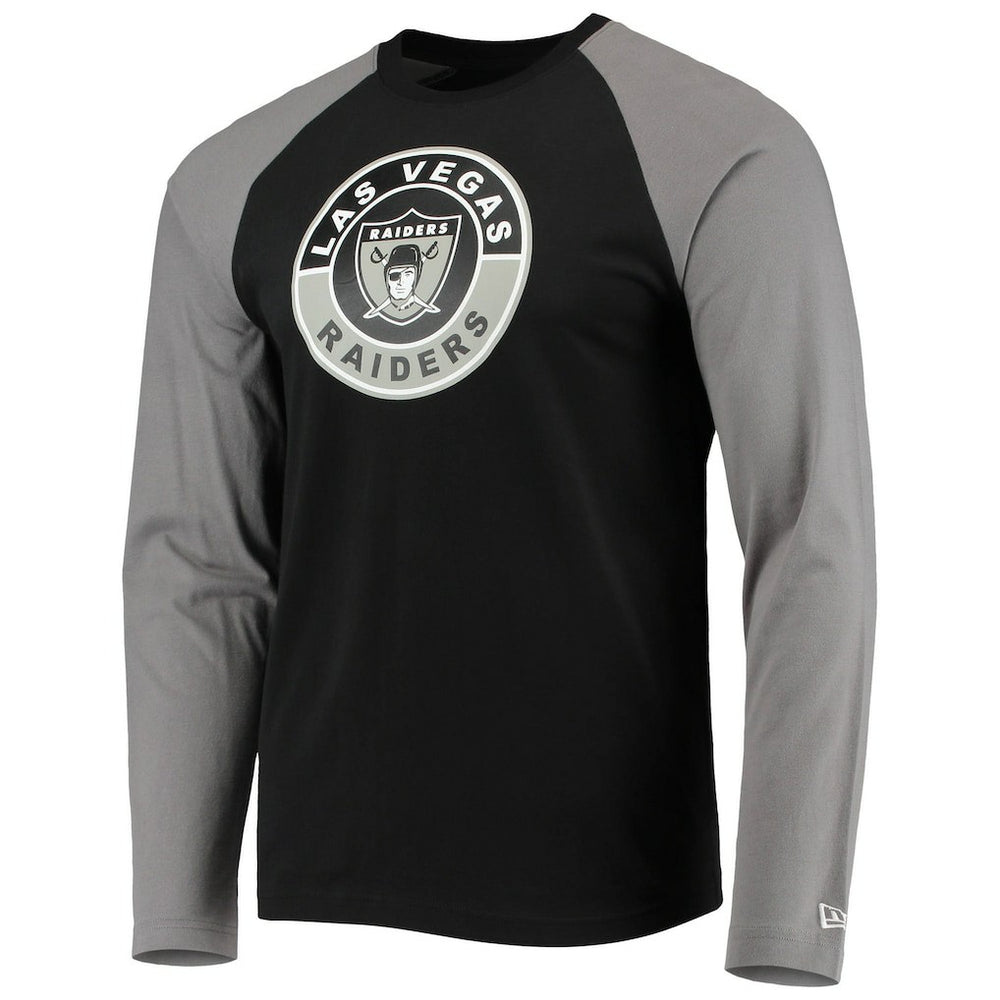 Las Vegas Raiders New Era League Raglan Throwback Long Sleeve T-Shirt Black/Gray