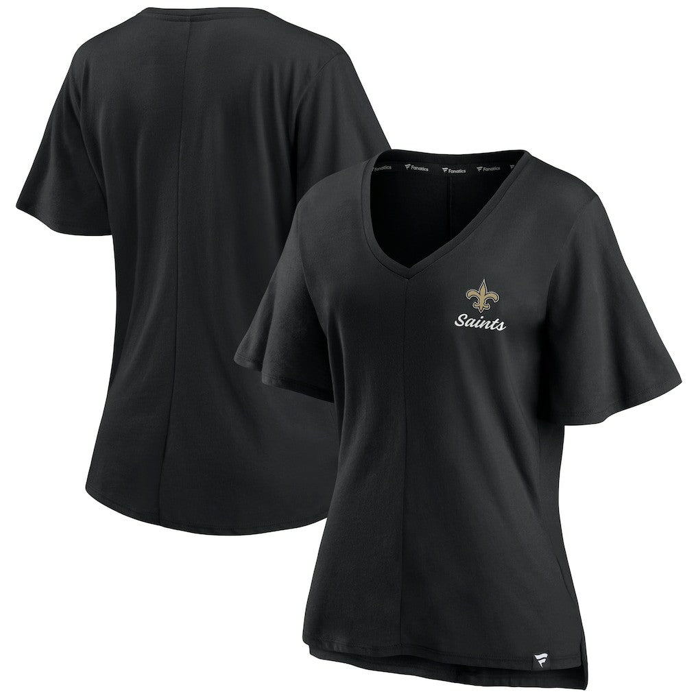 Fanatics New Orleans Saints Women's Southpaw Flutter V-Neck T-Shirt Black