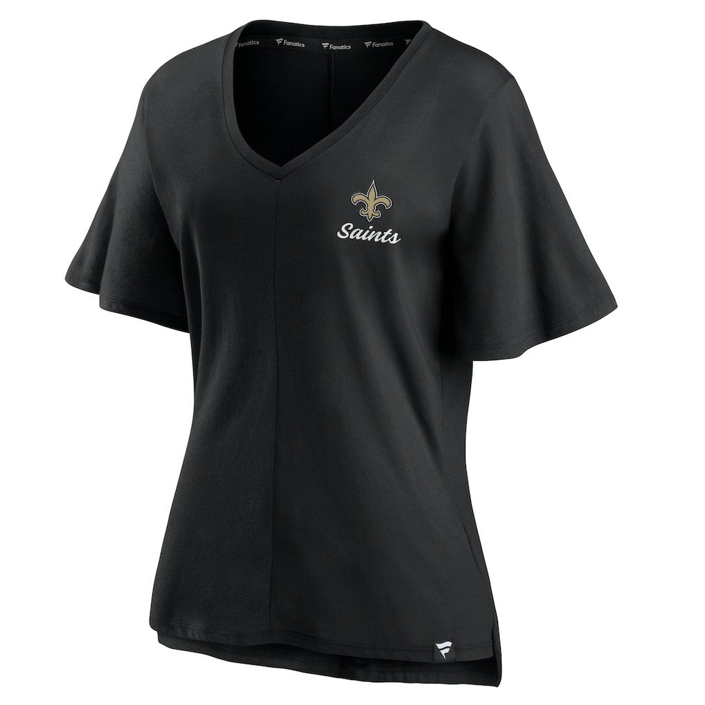 Fanatics New Orleans Saints Women's Southpaw Flutter V-Neck T-Shirt Black