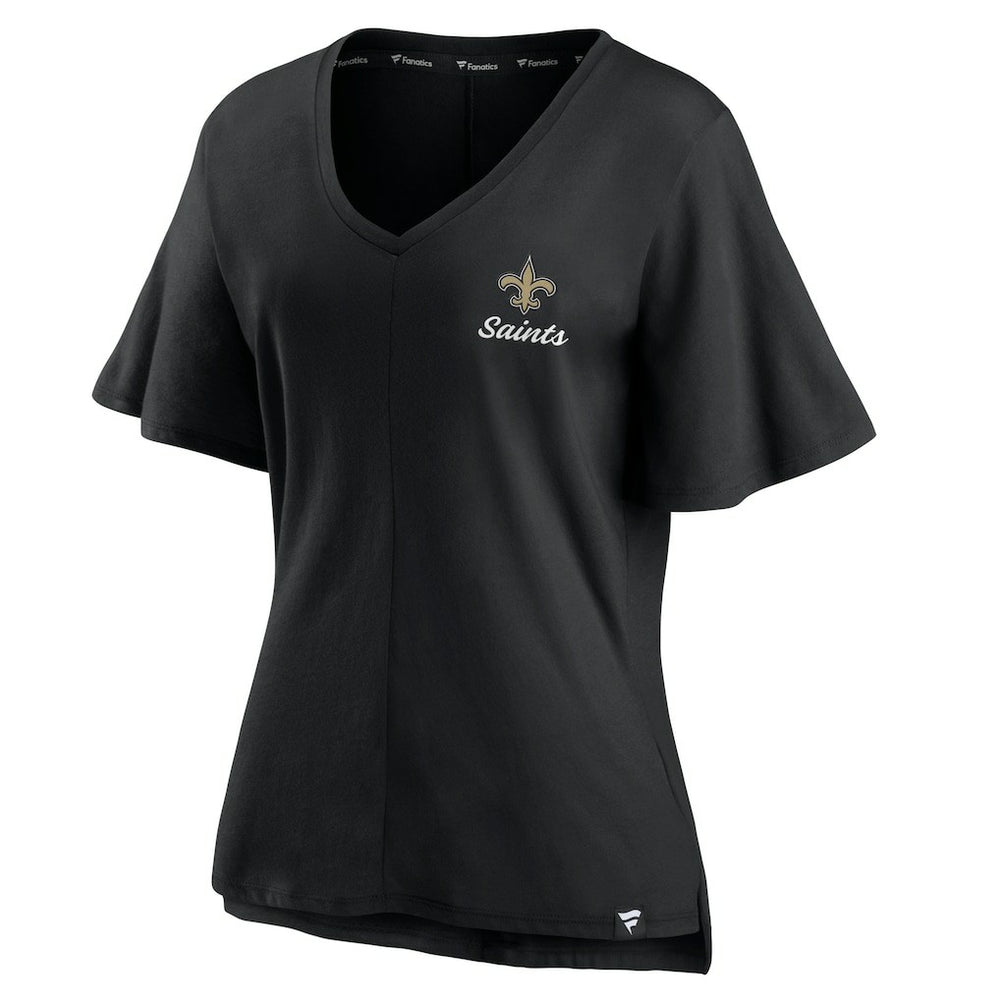 Fanatics New Orleans Saints Women's Southpaw Flutter V-Neck T-Shirt Black
