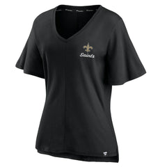 Fanatics New Orleans Saints Women's Southpaw Flutter V-Neck T-Shirt Black