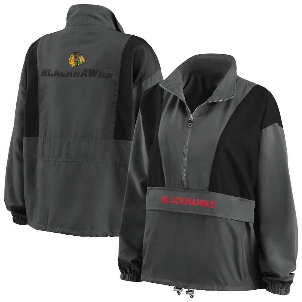 Chicago Blackhawks WEAR by Erin Andrews Women's Popover Packable Half-Zip Jacket - Charcoal - NHL 4360050