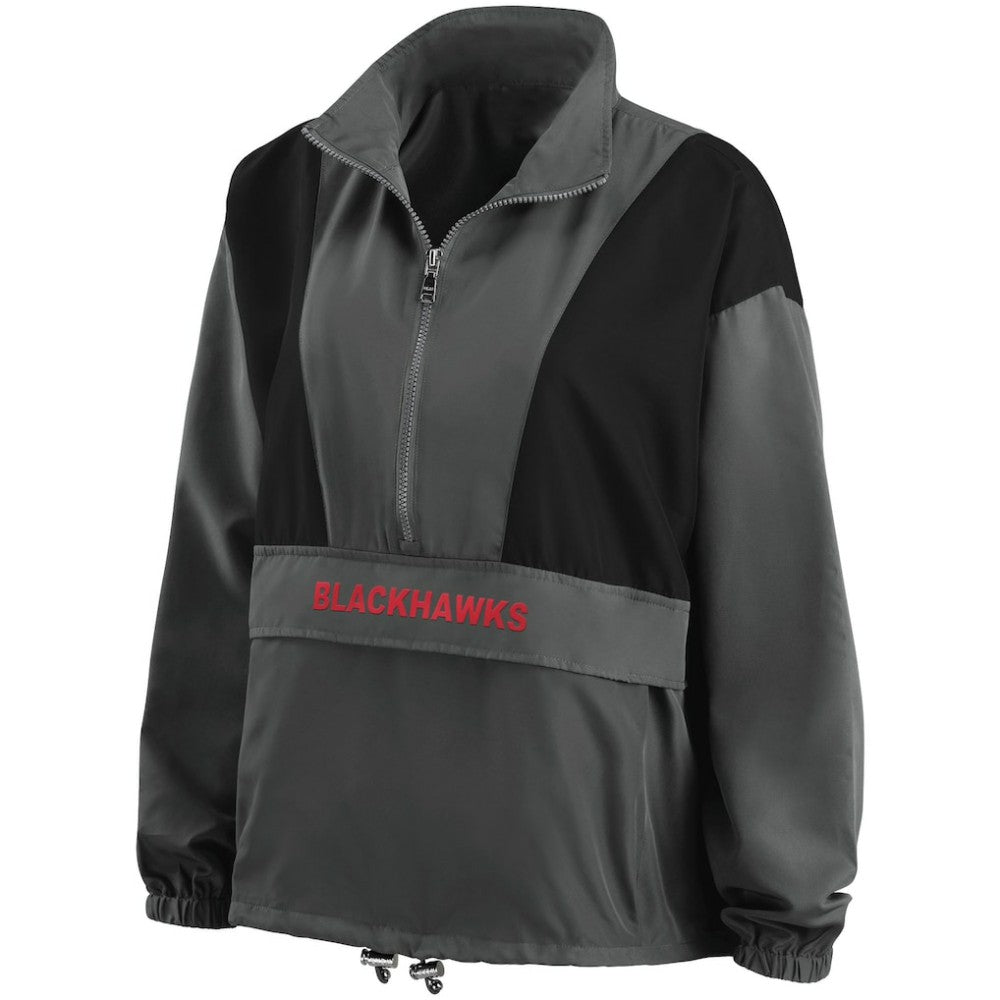 Chicago Blackhawks WEAR by Erin Andrews Women's Popover Packable Half-Zip Jacket - Charcoal - NHL 4360050