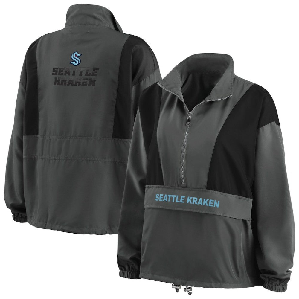 Seattle Kraken WEAR by Erin Andrews Women's Popover Packable Half-Zip Jacket - Charcoal - NHL 4360066