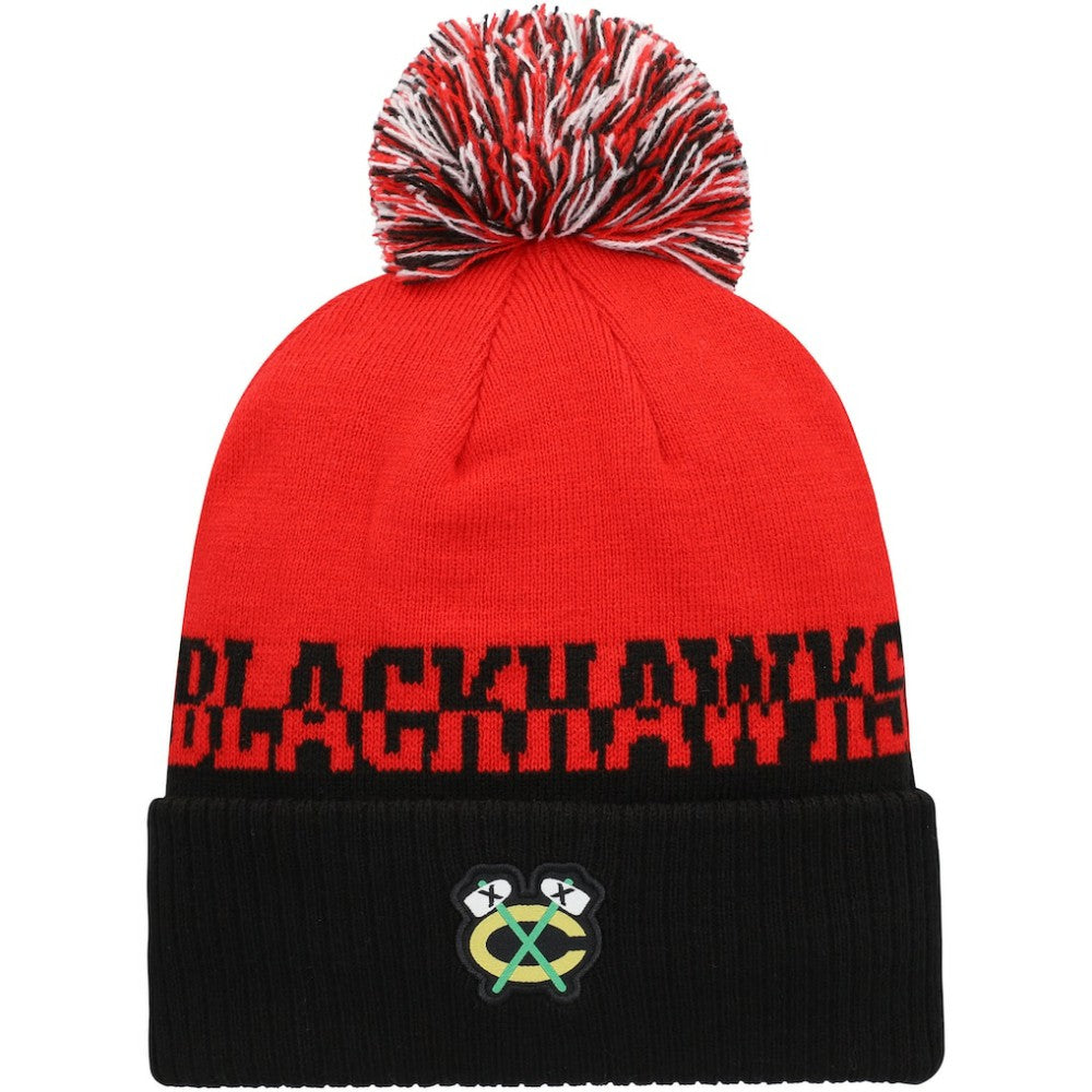 Chicago Blackhawks adidas COLD.RDY Cuffed Knit Hat with Pom - Red/Black - NHL 4360103