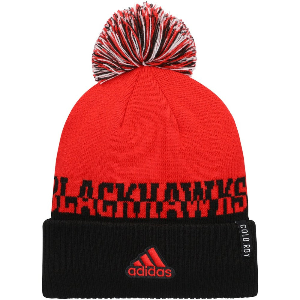 Chicago Blackhawks adidas COLD.RDY Cuffed Knit Hat with Pom - Red/Black - NHL 4360103