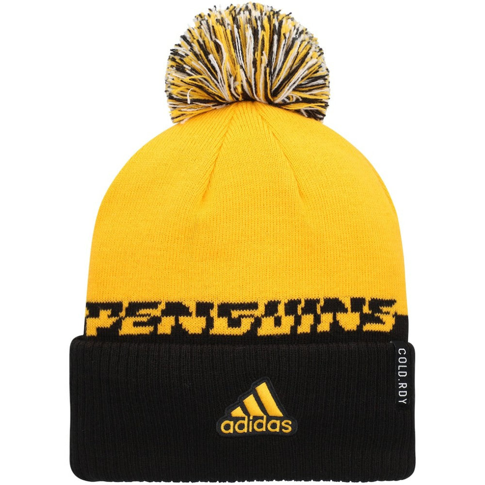 Pittsburgh Penguins adidas COLD.RDY Cuffed Knit Hat with Pom - Yellow/Black - NHL 4360122