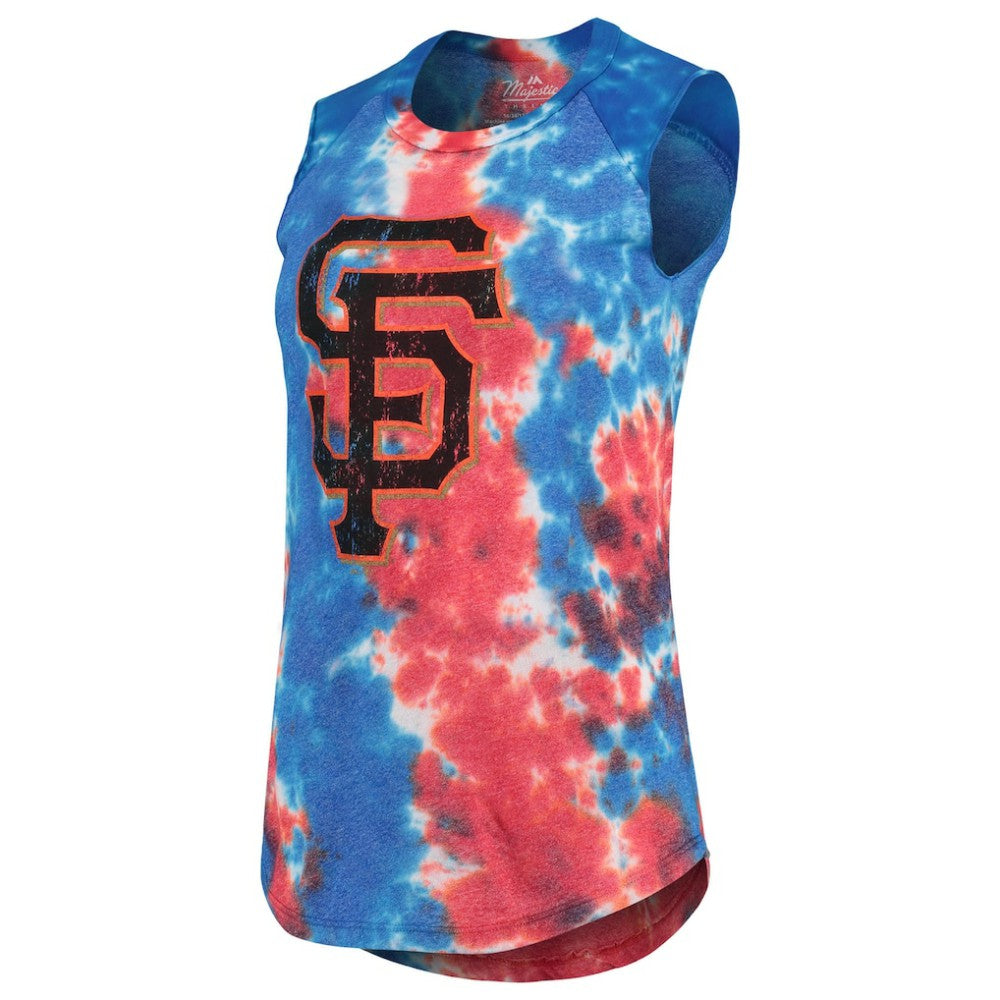 San Francisco Giants Majestic Threads Women's Tie-Dye Tri-Blend Muscle Tank Top - Red/Blue - MLB Sale