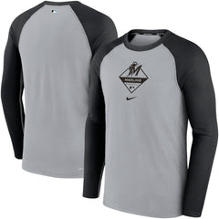 Miami Marlins Nike Game Authentic Collection Performance Raglan Long Sleeve T-Shirt - Gray/Black - Nike Lifestyle