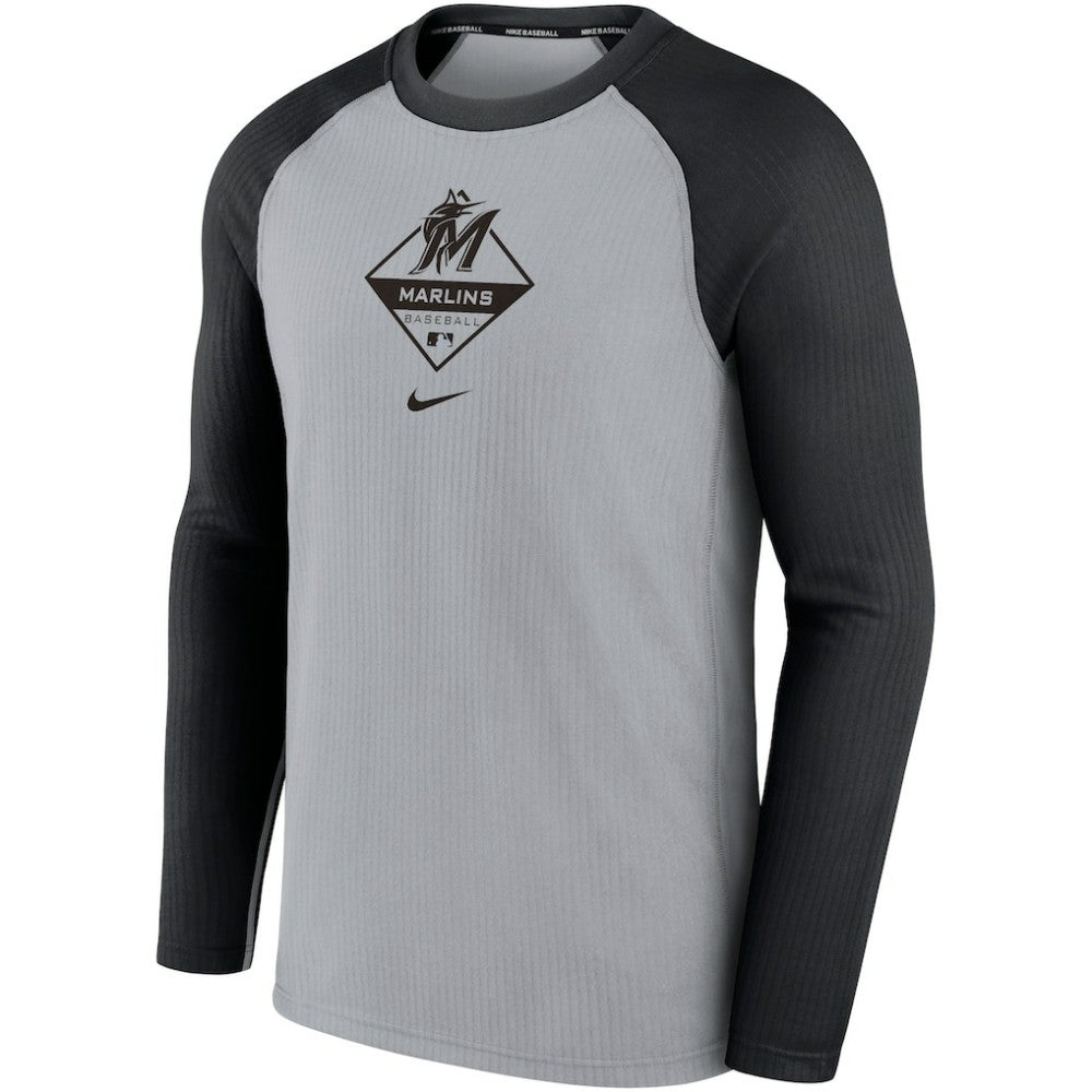 Miami Marlins Nike Game Authentic Collection Performance Raglan Long Sleeve T-Shirt - Gray/Black - Nike Lifestyle