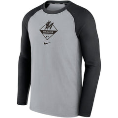 Miami Marlins Nike Game Authentic Collection Performance Raglan Long Sleeve T-Shirt - Gray/Black - Nike Lifestyle