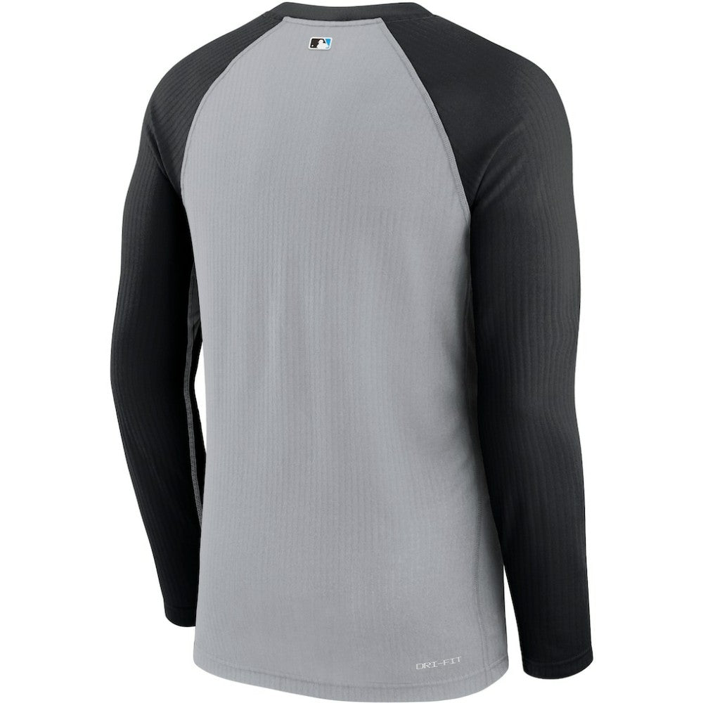 Miami Marlins Nike Game Authentic Collection Performance Raglan Long Sleeve T-Shirt - Gray/Black - Nike Lifestyle