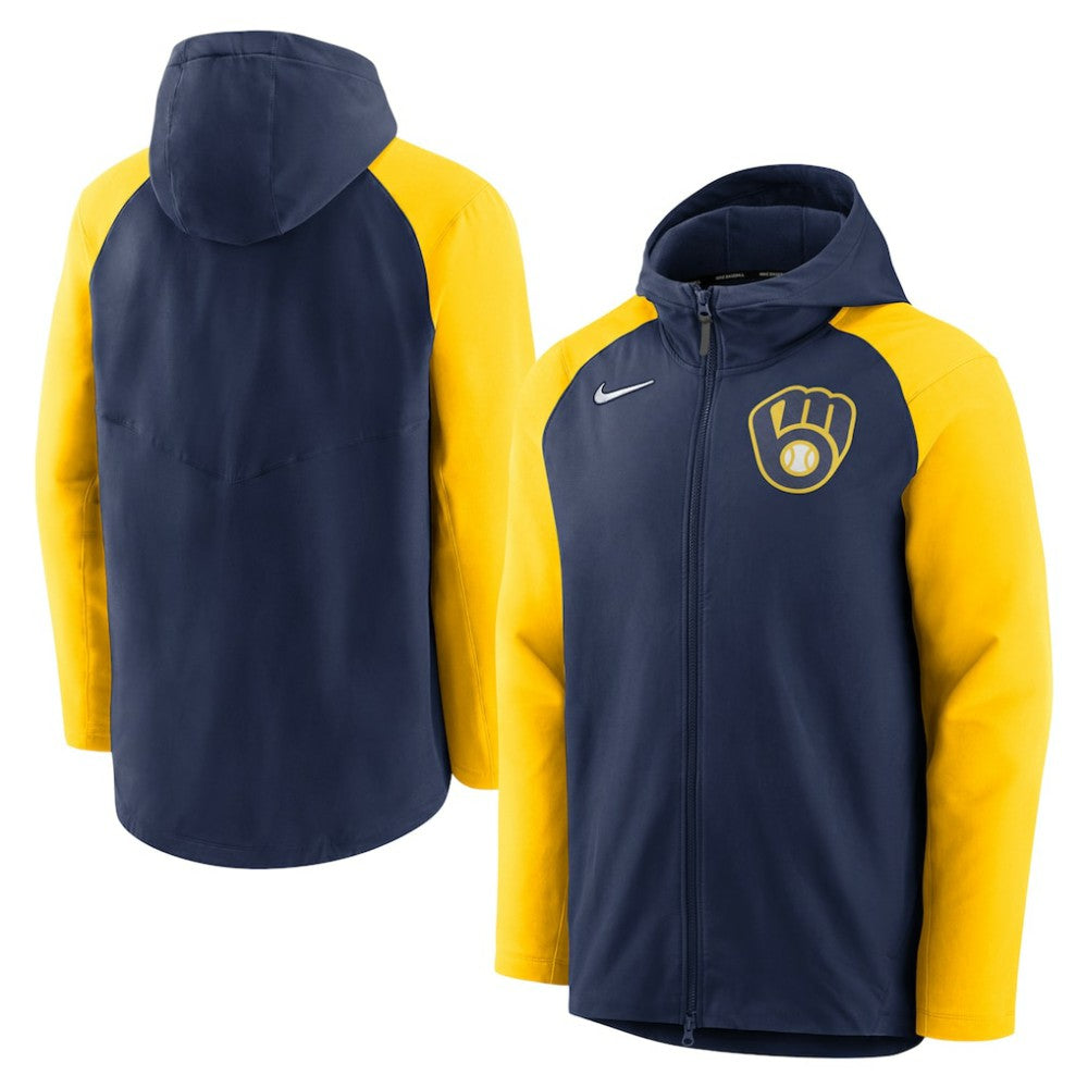 Milwaukee Brewers Nike Authentic Collection Performance Raglan Full-Zip Hoodie - Navy/Gold - Nike Lifestyle