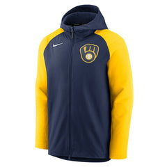 Milwaukee Brewers Nike Authentic Collection Performance Raglan Full-Zip Hoodie - Navy/Gold - Nike Lifestyle