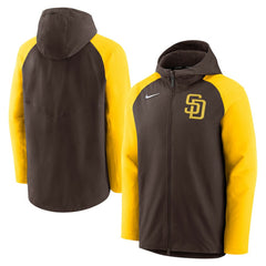 San Diego Padres Nike Authentic Collection Performance Raglan Full-Zip Hoodie - Brown/Gold - Nike Discount