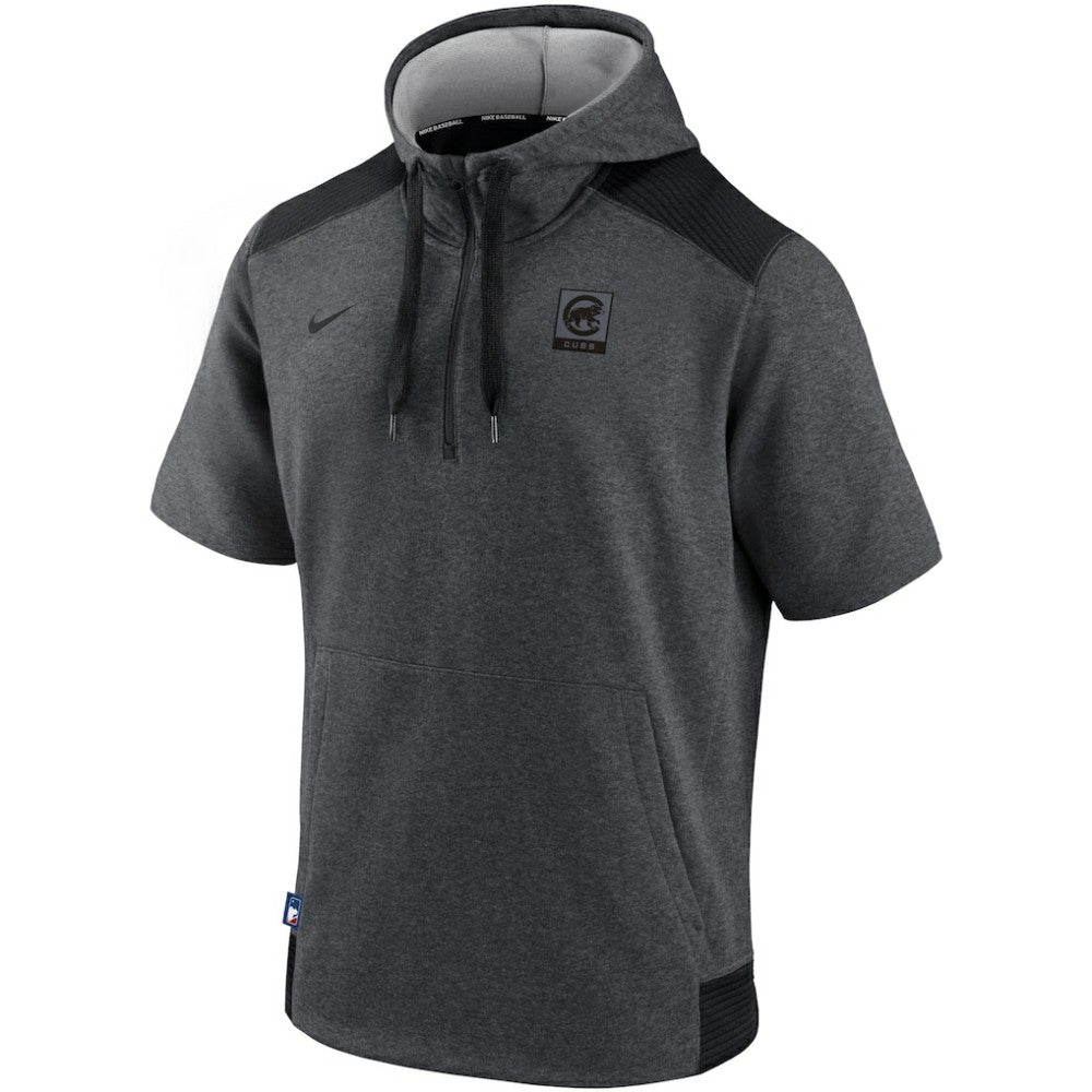 Chicago Cubs Nike Authentic Collection Dry Flux Performance Quarter-Zip Short Sleeve Hoodie - Heathered Charcoal/Black - Nike on Sale