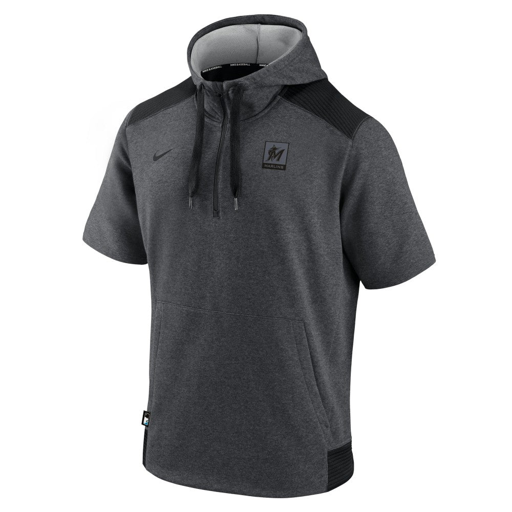 Miami Marlins Nike Authentic Collection Dry Flux Performance Quarter-Zip Short Sleeve Hoodie - Heathered Charcoal/Black - Nike Discount