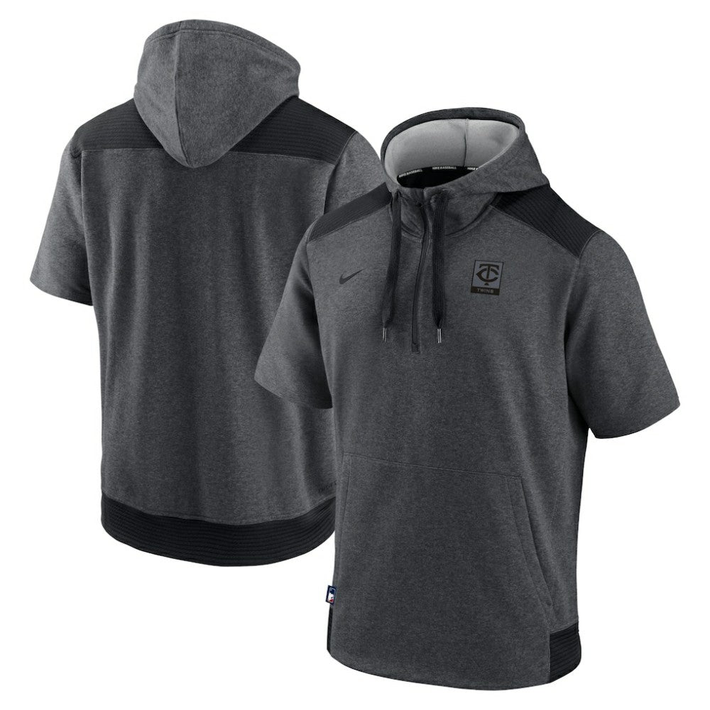 Minnesota Twins Nike Authentic Collection Dry Flux Performance Quarter-Zip Short Sleeve Hoodie - Heathered Charcoal/Black - Nike Discount