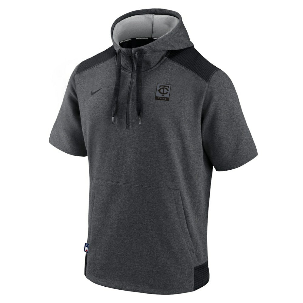 Minnesota Twins Nike Authentic Collection Dry Flux Performance Quarter-Zip Short Sleeve Hoodie - Heathered Charcoal/Black - Nike Discount