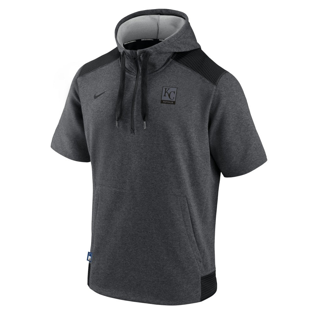 Kansas City Royals Nike Authentic Collection Dry Flux Performance Quarter-Zip Short Sleeve Hoodie - Heathered Charcoal/Black - Nike Online